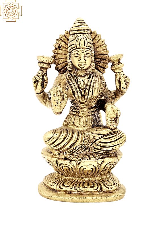 4" Goddess Lakshmi Idol In Brass | Handmade | Made In India