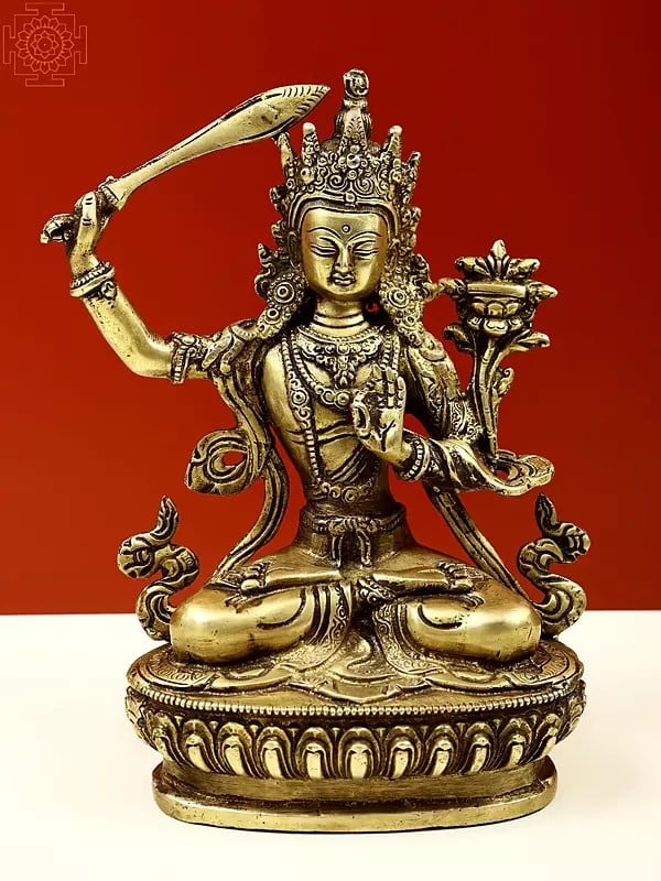 8.5" Tibetan Buddhist God Manjushri in Brass | Handmade | Made In India