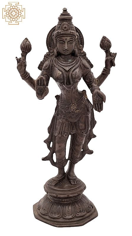 10" Standing Goddess Lakshmi Brass Statue | Handmade | Made in India