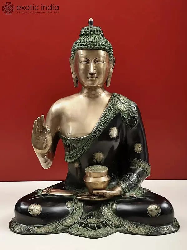 23" Large Size Blessing Buddha Brass Sculpture | Handmade | Made in India