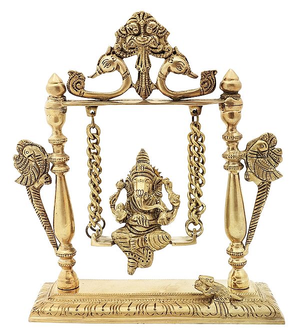 9" Bala Ganesha on the Swing with Kirtimukha Atop In Brass | Handmade | Made In India