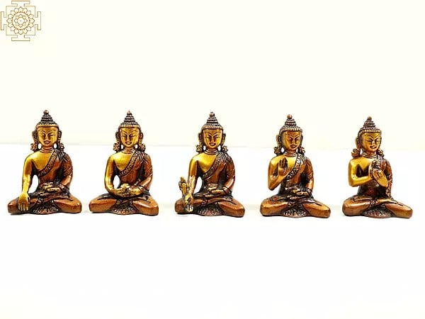 3" Set of Five Dhyani Buddhas (Tibetan Buddhist Deities) In Brass | Handmade | Made In India