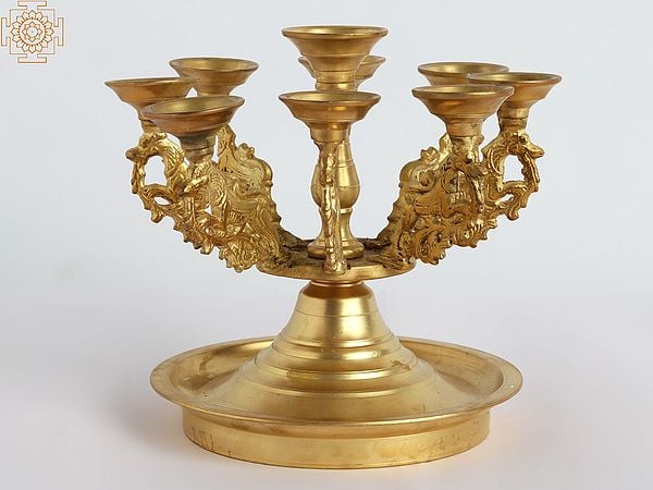 8" Nine Wick Yali Lamp on A Stand in Brass | Handmade | Made in India