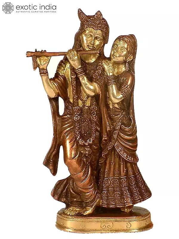 8" Monotone Radha-Krishna - Contented with Each Other's Company | Handmade Brass Statue | Made in India
