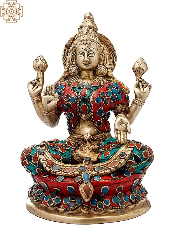 9" Brass Sculpture of Seated Goddess Lakshmi | Handmade | Made in India
