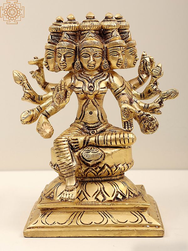 5" Brass Sculpture of Goddess Gayatri