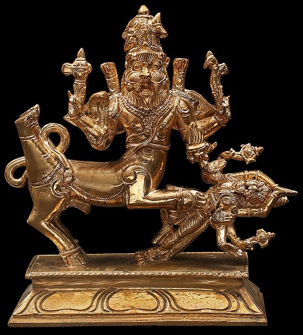 6" Sharabha: An Incarnation of Virabhadra | Handmade | Madhuchista Vidhana (Lost-Wax) | Panchaloha Bronze from Swamimalai