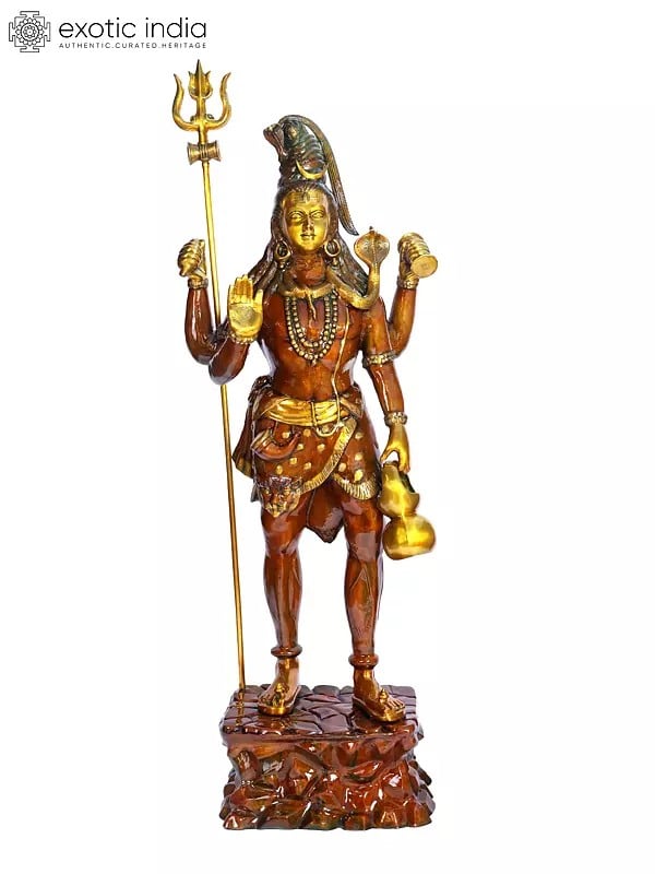 90" Bhagawan Shiva Treads The Himalayas | Handmade Brass Statue