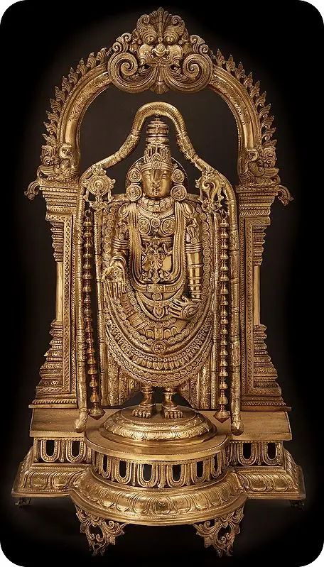 35" The Heavily Garlanded Lord Venkateshvara in Bronze | Hoysala Art | Handmade | Made In India