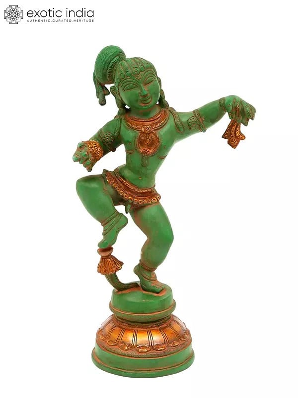 11" Dancing Baby Krishna Brass Statue | Indian Handcrafted Idol