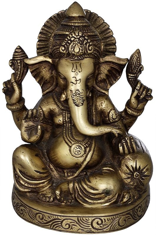 6" Seated Ganesha Statue with Cushion in Brass | Handmade | Made in India