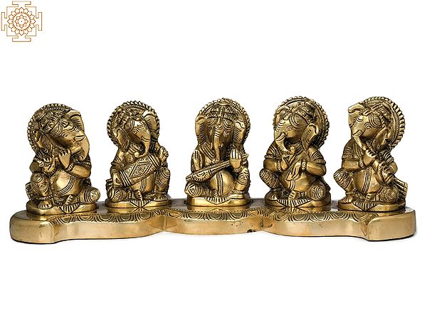 3" Five Musical Ganeshas In Brass | Handmade | Made In India