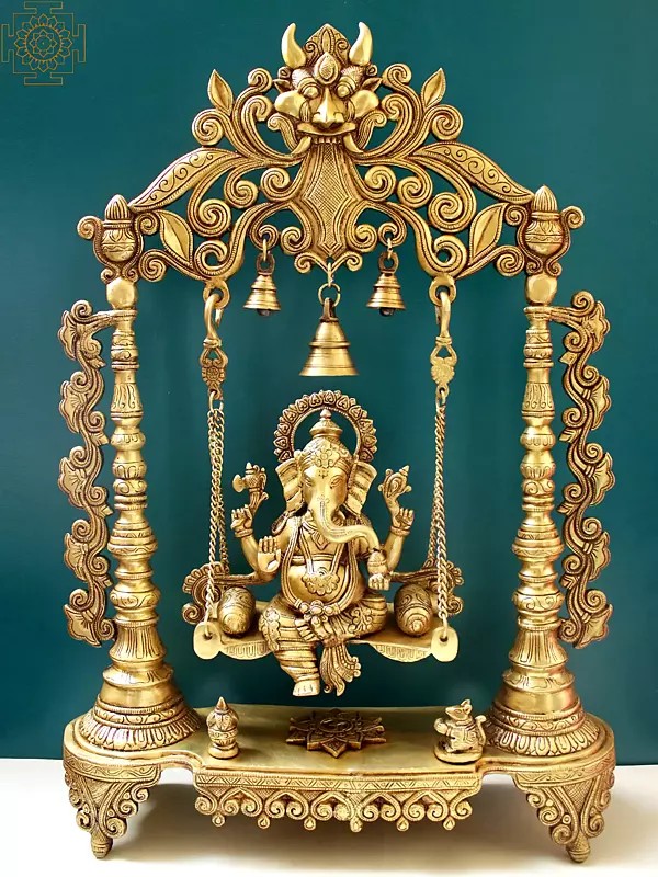 26" Brass Kirtimukha Ganesha Idol Swing with Bells