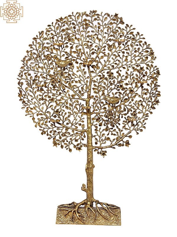 Large Awesome Tree with Eight Wax Lamp Holders and Birds Perched on it