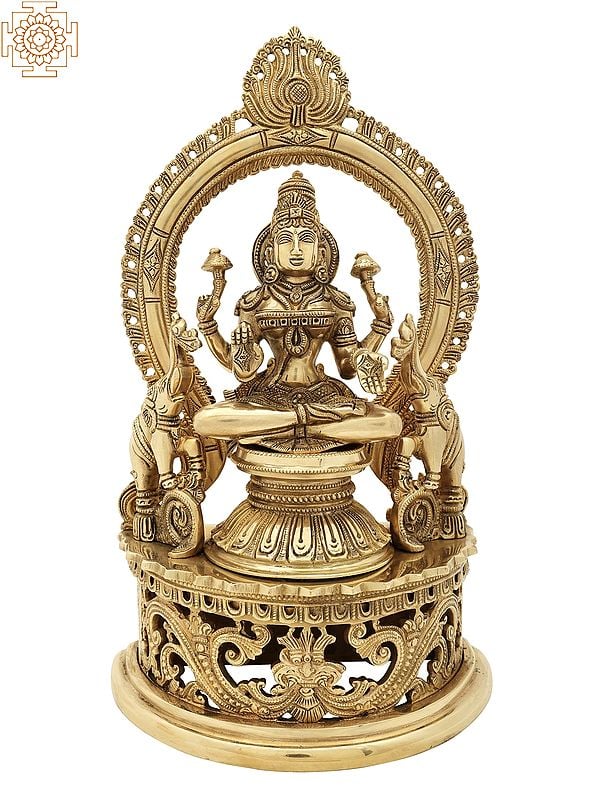 14" Royal Goddess Lakshmi Seated on Superfine Throne In Brass | Handmade | Made In India