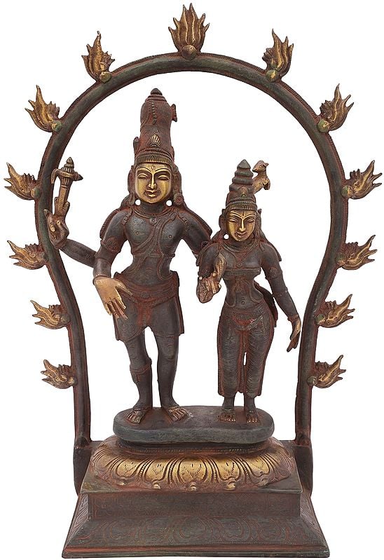 13" Standing Lord Shiva with Parvati In Brass | Handmade | Made In India