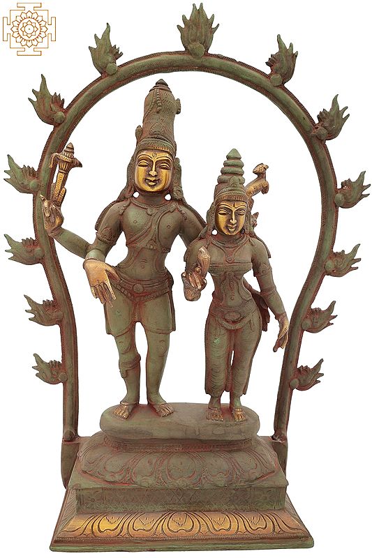 13" Standing Lord Shiva with Parvati In Brass | Handmade | Made In India
