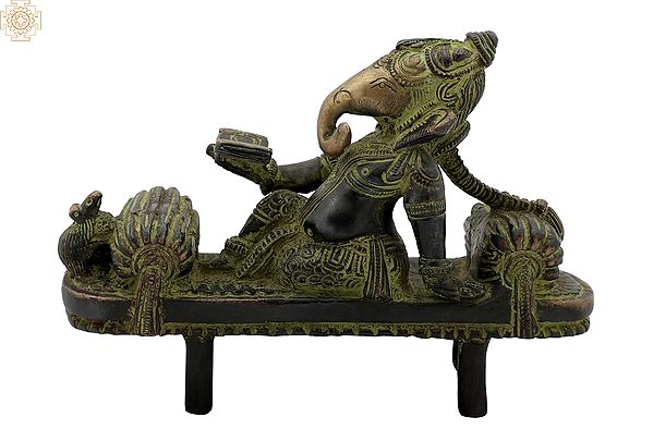 4" Brass Reading Ganesh Idol | Handmade | Made In India