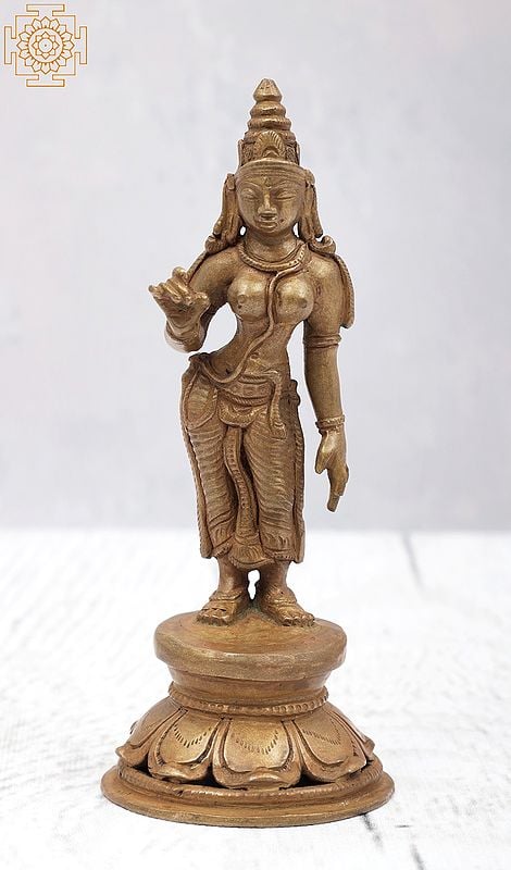 5" Small Standing Uma (Goddess Parvati) | Handmade | Panchaloha Bronze