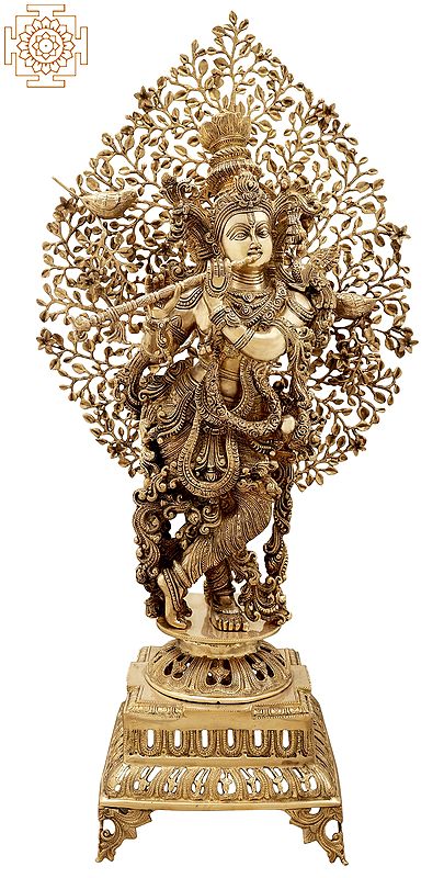 37" Tribhanga Murari Breathing Life Into A Gorgeous Canopy In Brass | Handmade | Made In India