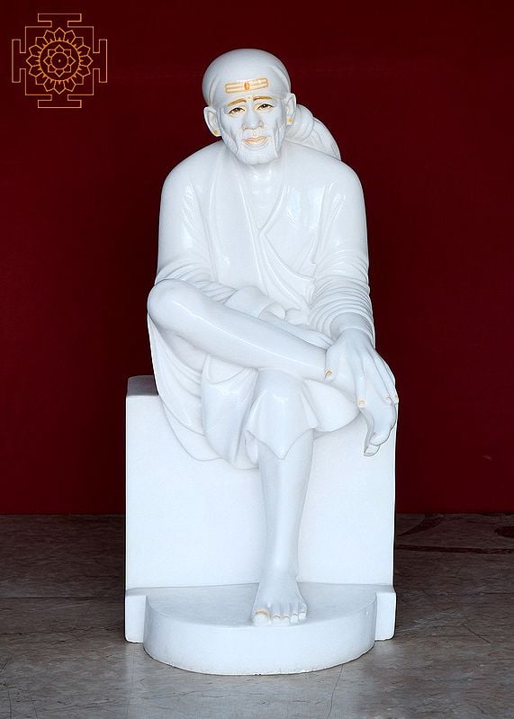 36" Large Sai Baba Statue | Handmade | Shirdi Sai Baba | Pure White Marble Sai Baba Statue | Sai Baba of Shirdi | Sri DattaGuru