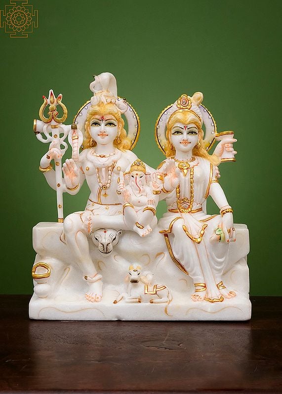 12" Lord Shiva Family Statue | Handmade | White Marble Shiva Parivar Statue Indian God Figure | Mahadev| Religious Sculpture | Temple Decor