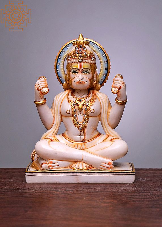 8" Lord Hanuman Ji | Handmade | White Marble Hanuman Statue | Monkey God | Hanumana Idol | Ram Bhakt | Sitting Hanuman