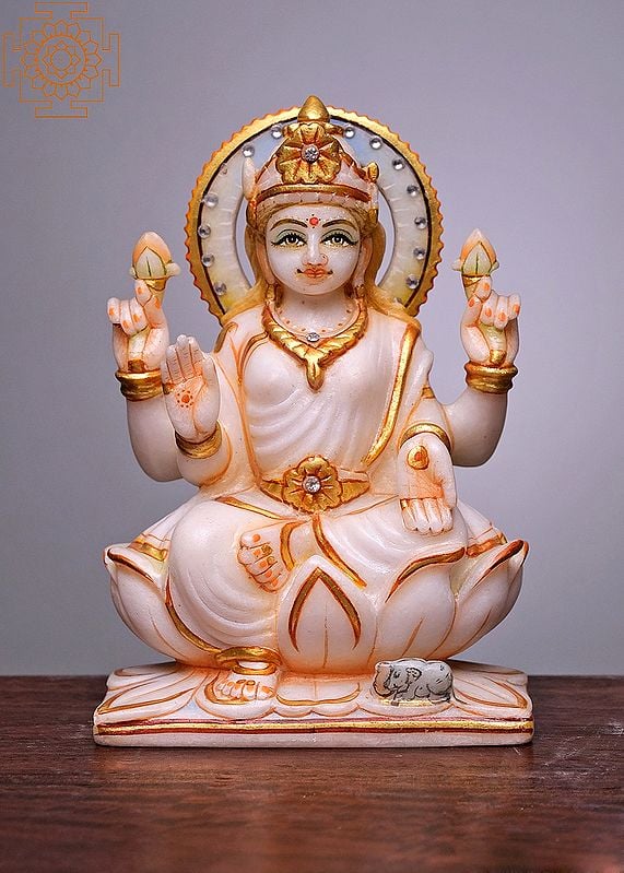 7" Devi Lakshmi Seated on Lotus | Handmade | White Marble Lakshmi Statue | Goddess of Money | Best For Diwali Puja and Religious Pooja Statue