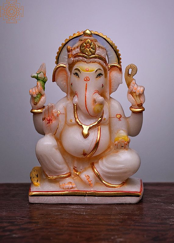 6" Sitting Blessing Ganesha | Handmade | White Marble Ganesha | Ganapati | Vinayaka | Elephant God