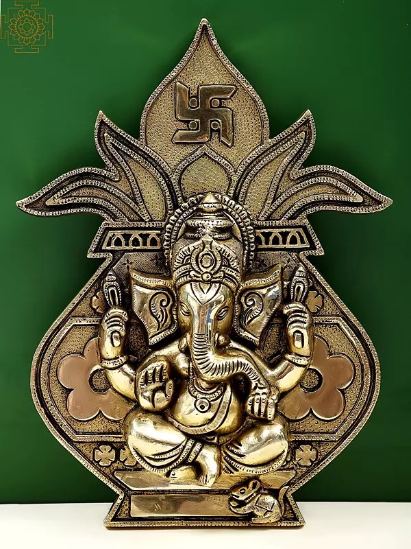 10" Brass Ganesha on Kumbh Kalash Design Wall Hanging | Handmade
