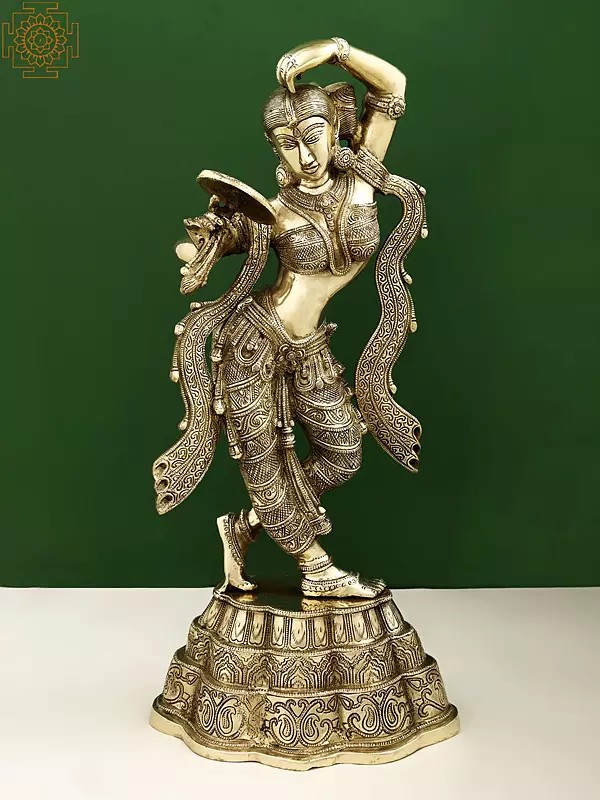 14" Brass A Young Lady Applying Vermilion (A Sculpture Inspired by Khajuraho)