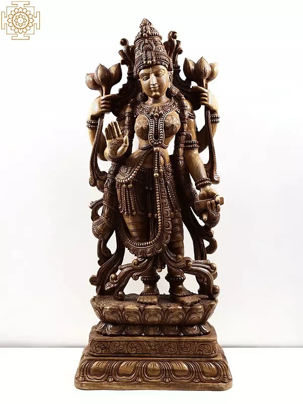 Vidya Lakshmi- the Provider of Knowledge and Wealth, Large Wooden Statue