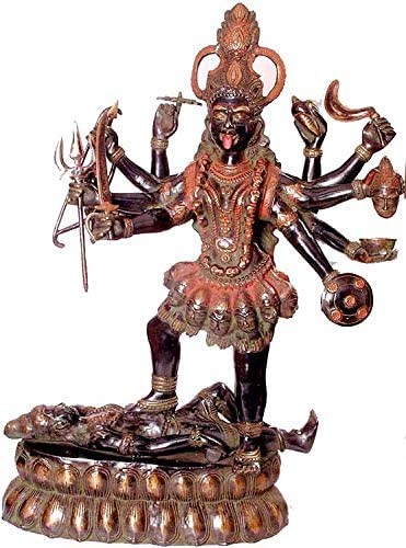 32" Large Size Ten-Armed Black Kali, or Mahakali In Brass | Handmade | Made In India