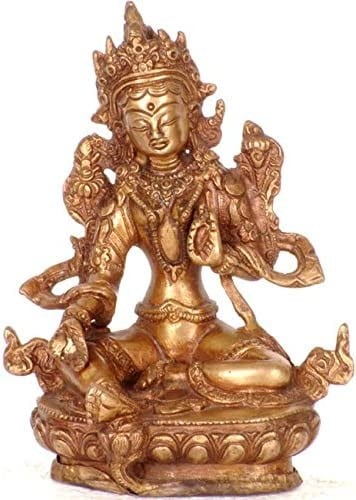 6" Tibetan Buddhist Goddess Green Tara In Brass | Handmade | Made In India