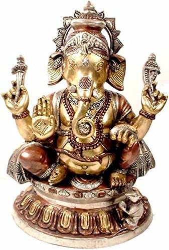 21" Ganesha on Inverted Lotus Pedestal In Brass | Handmade | Made In India
