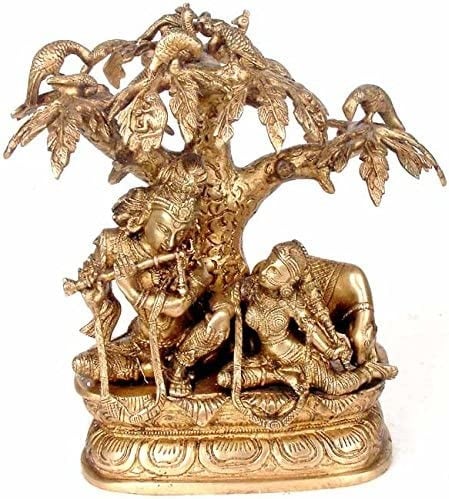 11" Radha Krishna under the Kadamba Tree In Brass | Handmade | Made In India