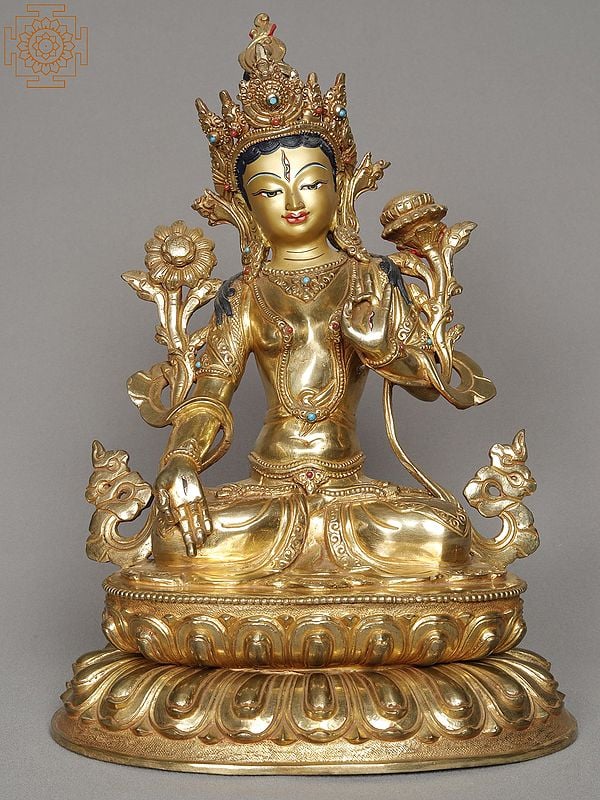 11" White Tara Idol from Nepal | Buddhist Goddess Copper Statue