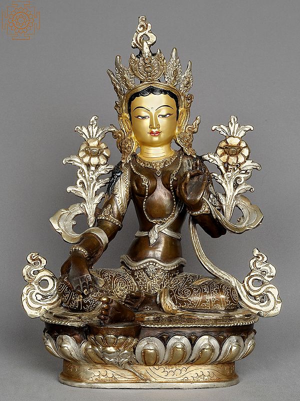 13" Goddess Green Tara Copper Sculpture from Nepal