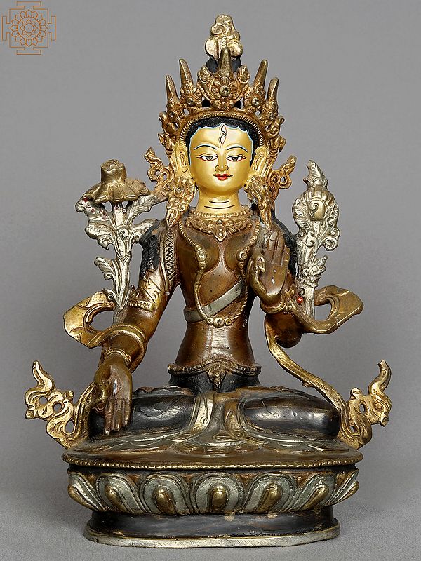 9" Goddess White Tara Copper Idol | Nepalese Statue
