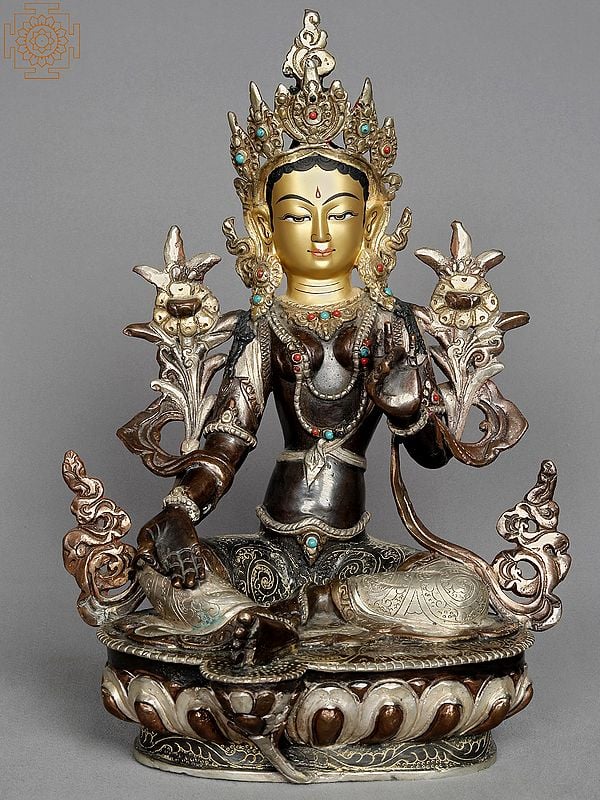 13" Green Tara Idol from Nepal | Nepalese Copper Statue