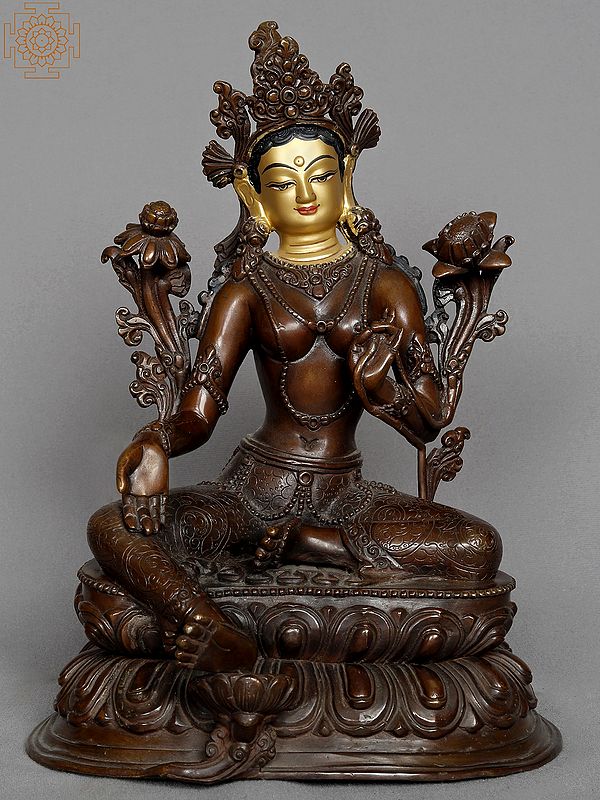 10" Goddess Green Tara Nepalese Copper Statue