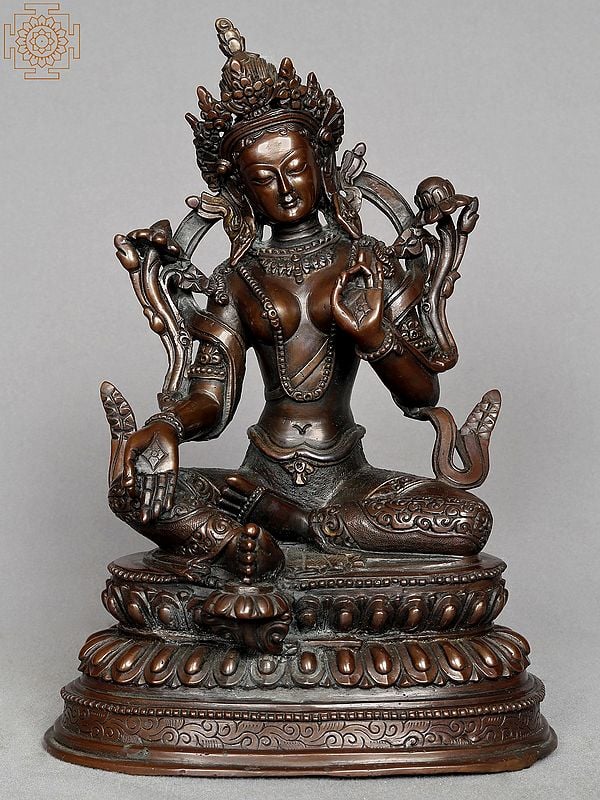 9" Buddhist Deity Green Tara Copper Statue from Nepal