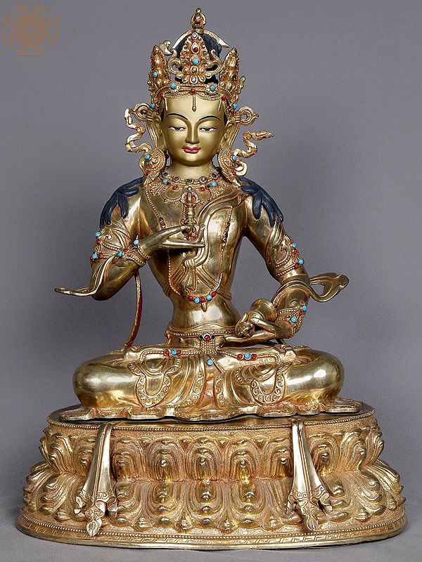 16" Tibetan Buddhist Deity Vajrasattva Copper Idol | Nepalese Statue