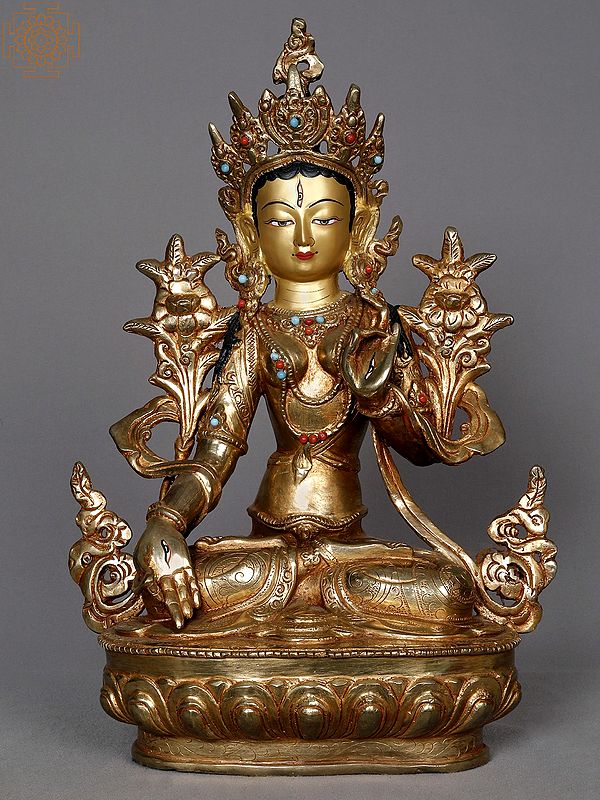 14" Goddess White Tara Copper Statue | Copper Idols from Nepal
