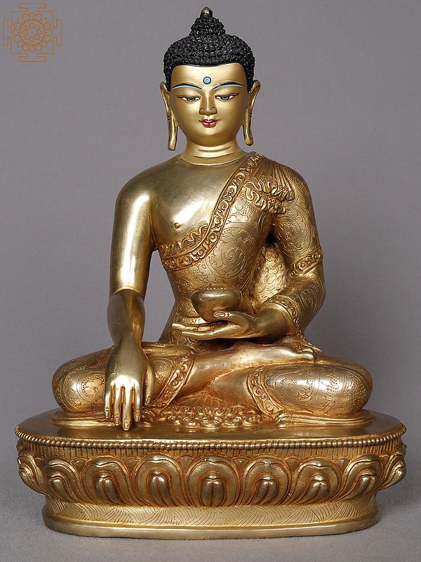 10" Shakyamuni Buddha Copper Idol | Buddhist Deity Statue from Nepal
