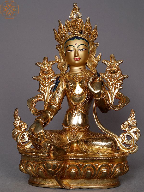 13" Goddess Green Tara Copper Statue from Nepal | Buddhist Deity Idols
