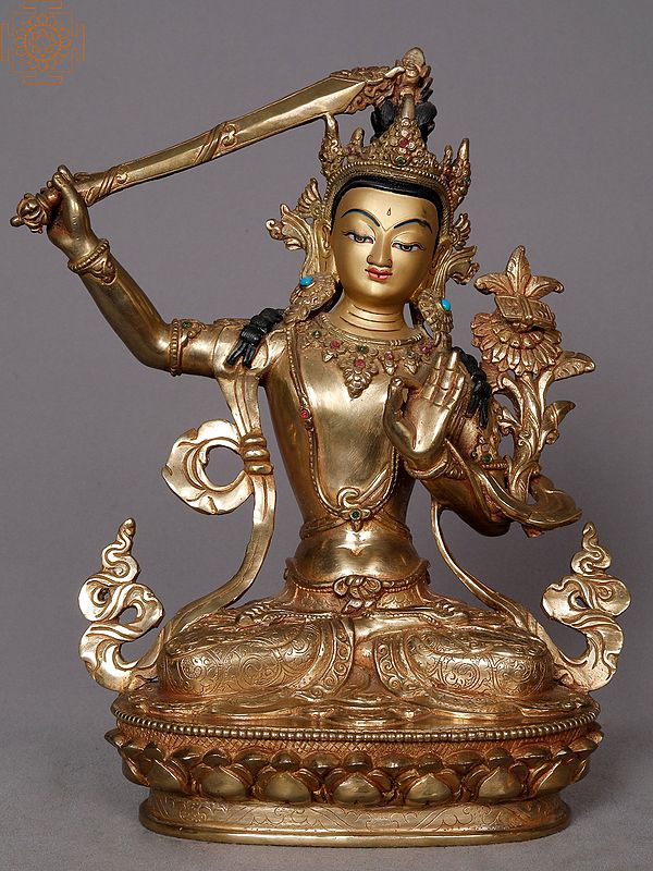 10" Goddess Manjushri Copper Statue from Nepal | Buddhist Deity Idols