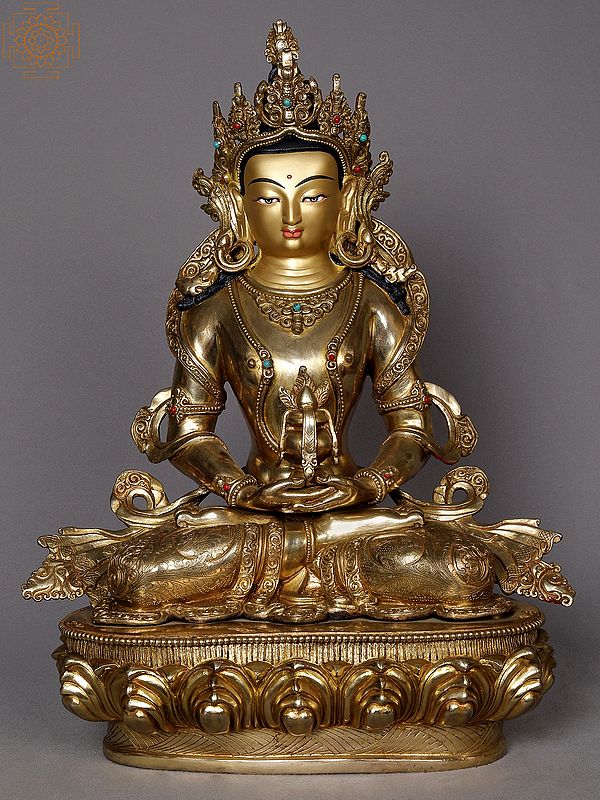 16" Amitayus Buddha Copper Statue from Nepal | Aparmita Buddha Idols