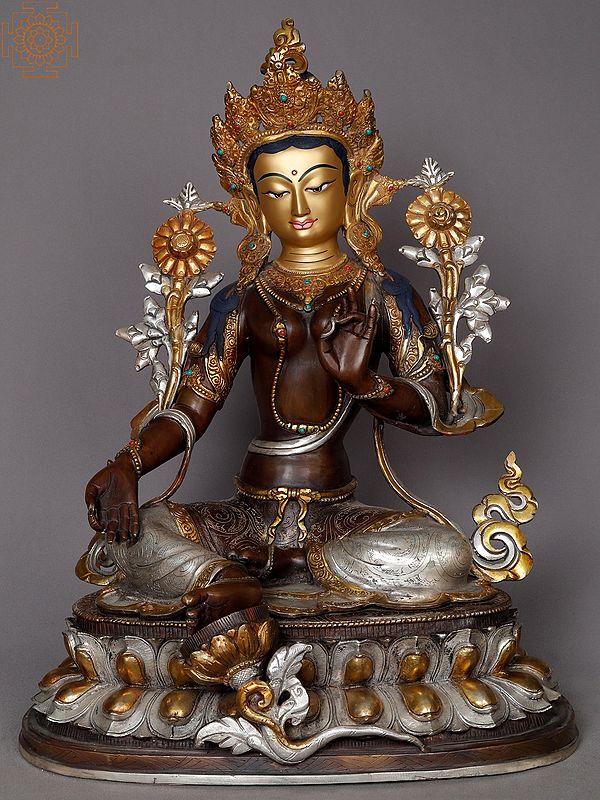 19" Green Tara Copper Statue from Nepal | Buddhist Deity Idols
