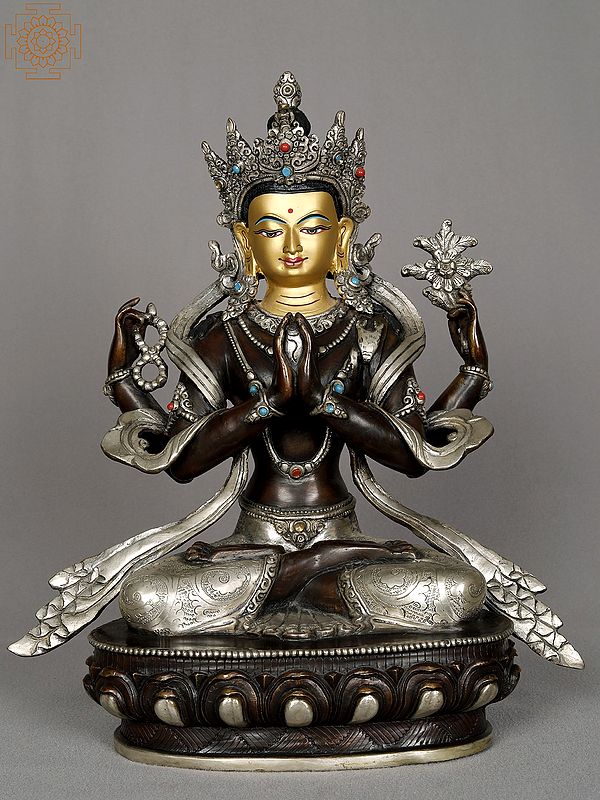11" Avalokiteshvara Copper Statue from Nepal | Buddhist Deity Idols